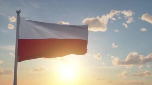 Videohive - Flag of Poland Waving in the Wind Sky and Sun Background - 42651437 - 42651437