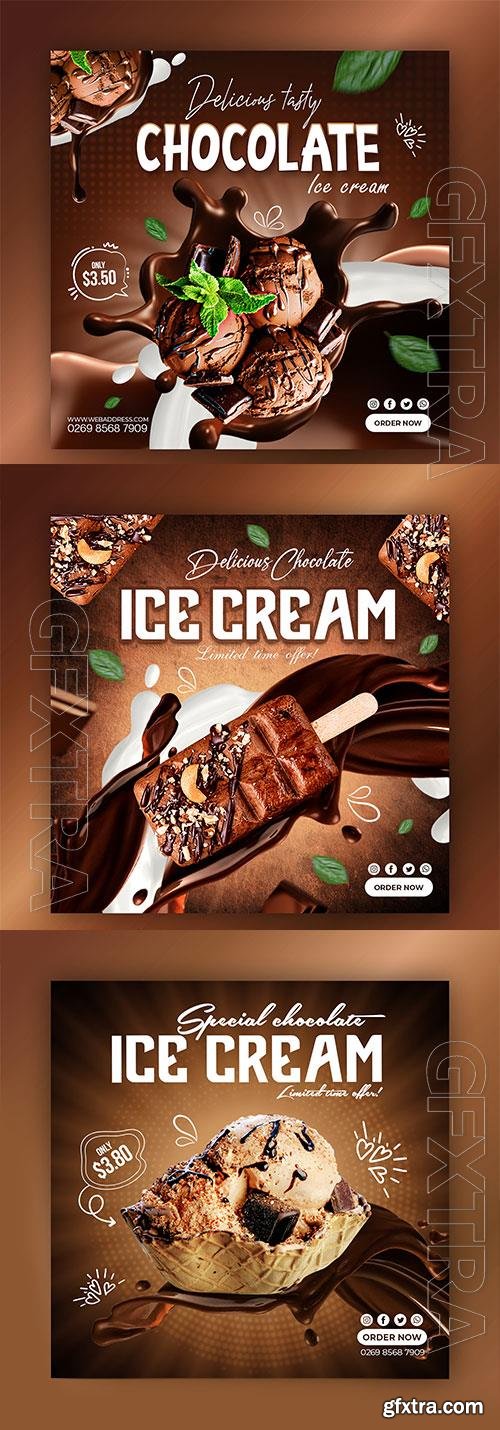 PSD chocolate, fruit and berry ice cream social media banner design template vol 3