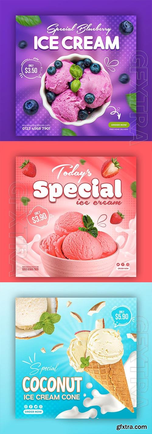 PSD chocolate, fruit and berry ice cream social media banner design template vol 4