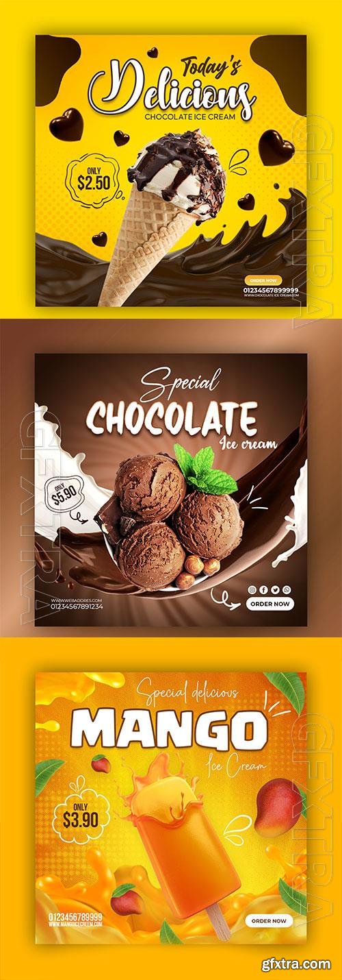 PSD chocolate, fruit and berry ice cream social media banner design template vol 5