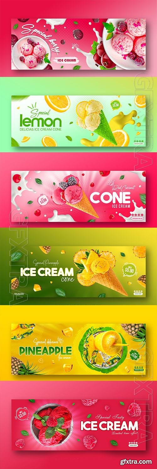 PSD chocolate, fruit and berry ice cream social media banner design template vol 1