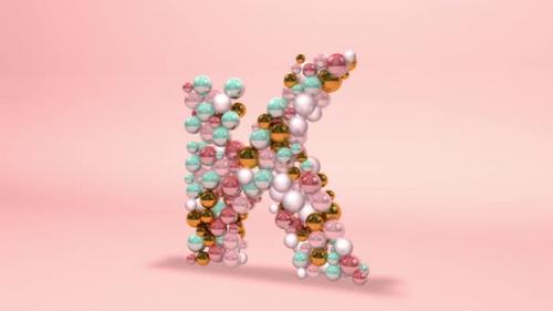 Videohive - Letter K made of beads, glass balls, pastel pearls, crystal jewels and gold. - 42660206 - 42660206