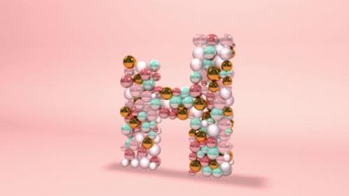 Videohive - Letter H made of beads, glass balls, pastel pearls, crystal jewels and gold. - 42660209 - 42660209