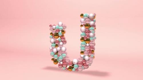 Videohive - Letter U made of beads, glass balls, pastel pearls, crystal jewels and gold. - 42660212 - 42660212