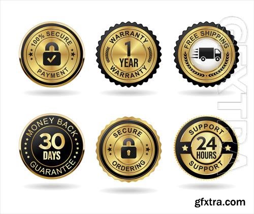 Vector shopping badge of free shipping warranty money back and satisfaction