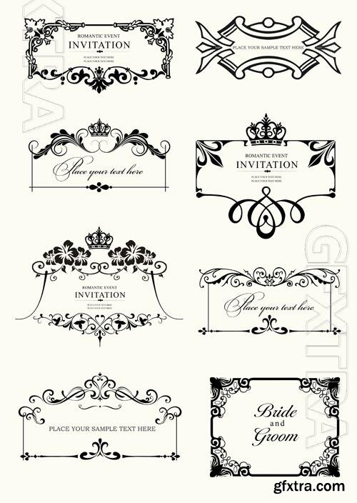 Vector set of ornate vector frames and ornaments with sample text perfect as invitation