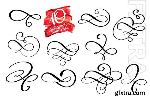 Vector vector set of calligraphic design flourish elements and page decorations elegant collection