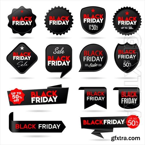 Vector collection of price tags and labels black friday sale isolated vector