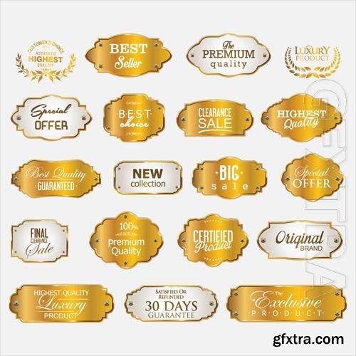 Vector collection of golden premium retro promo seals stickers vol 2