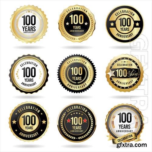 Vector collection of golden anniversary badge and labels vector illustration vol 12