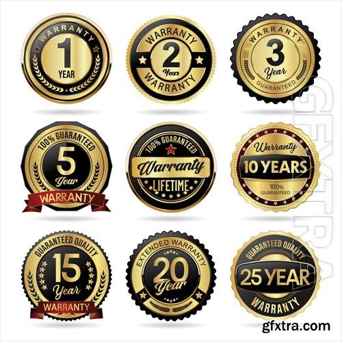 Vector collection of customer satisfaction warranty guaranteed golden badge