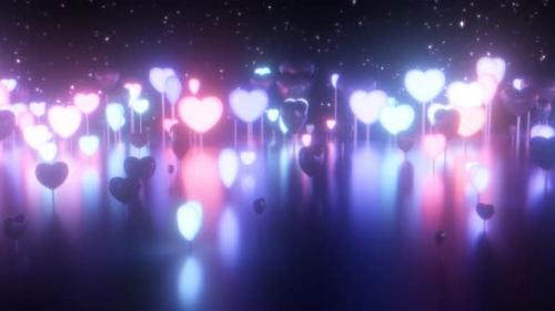 Videohive - Retro Neon Glowing Pink and Blue Color Abstract Heart Lights Flashing - 4K - 42723328 - 42723328