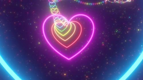 Videohive - Beautiful Wave Rainbow Glow Neon Heart Shape Tunnel Roller Coaster - 4K - 42723337 - 42723337