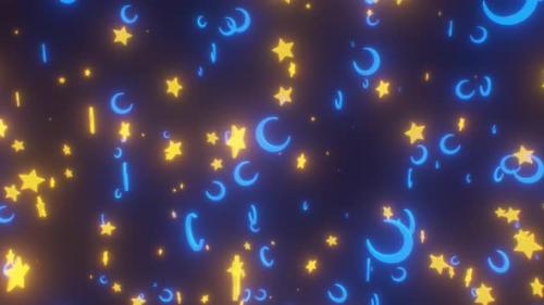 Videohive - Flying with Star and Crescent Moon Shapes Floating in Dark Night Sky - 4K - 42723342 - 42723342