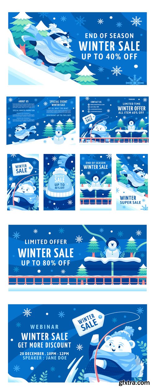 Winter Season Sales - Hand Drawn Flat Marketing Vector Templates Pack