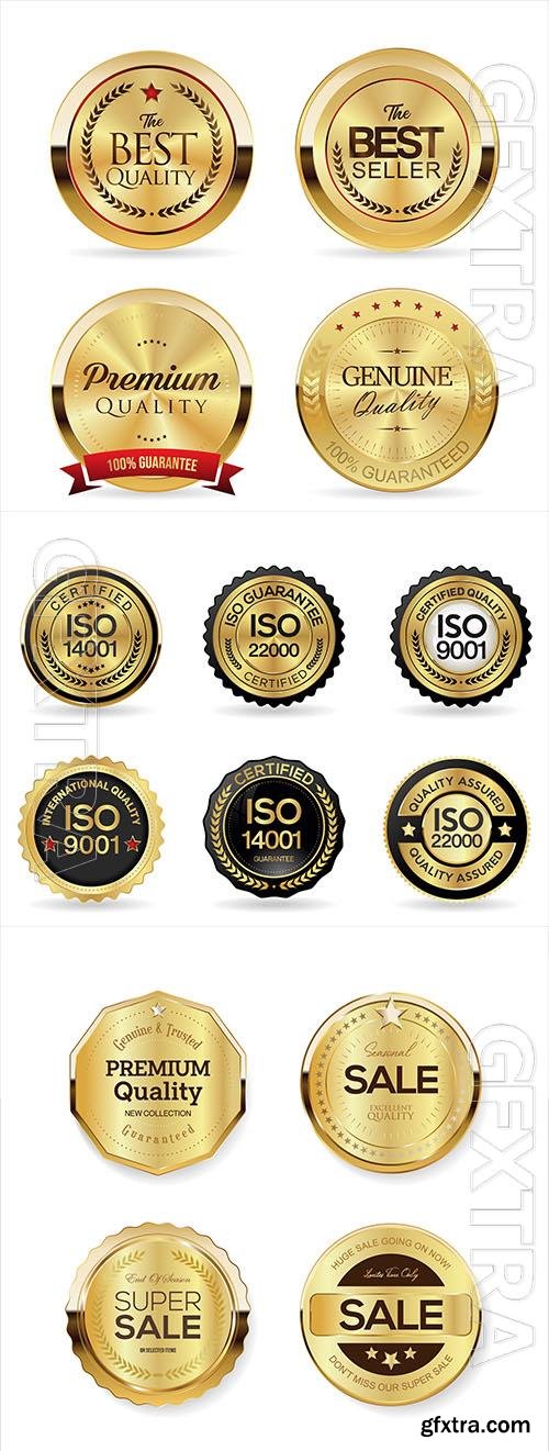 Vector collection of premium quality golden badges vol 2