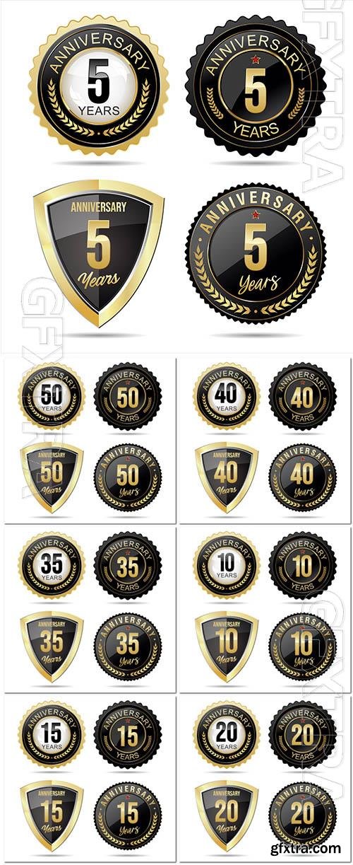 Vector collection of anniversary golden badges and labels vector illustration vol 2