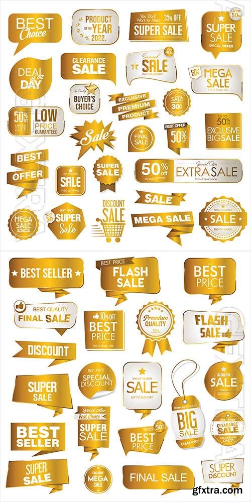 Vector collection of golden premium badge stickers and seals vol 3