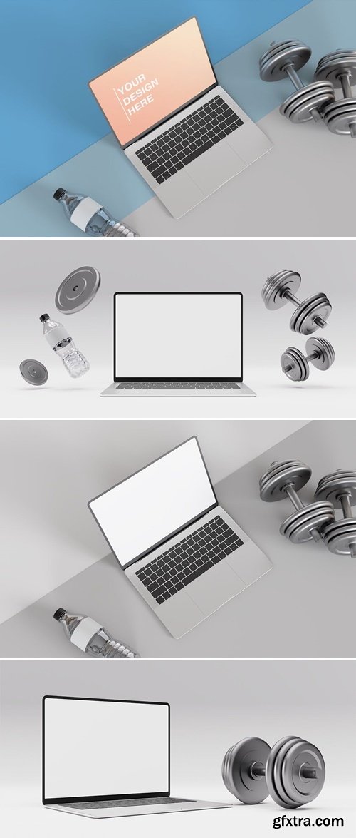 Three Mock Up Laptop and Dumbbells HJGECY9