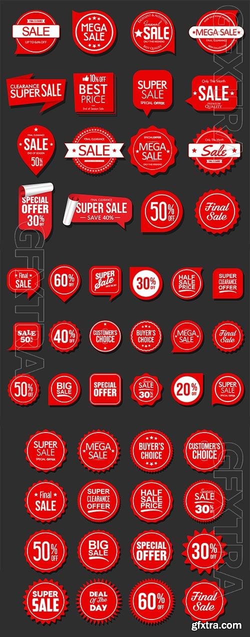 Vector collection of red badges and labels modern super sale style