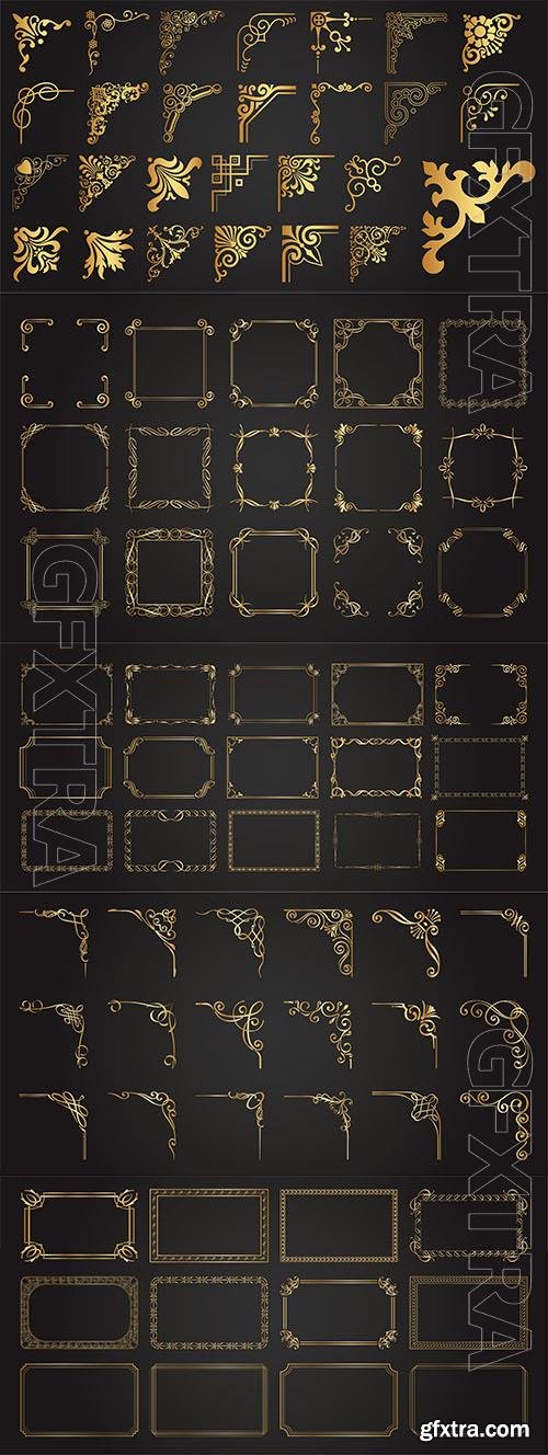 Vector collection of decorative corner frames, vintage borders, ornaments