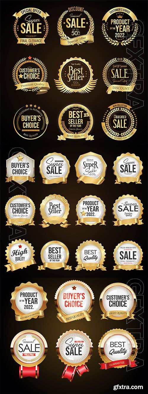 Vector collection of gold and white super sale badges and labels