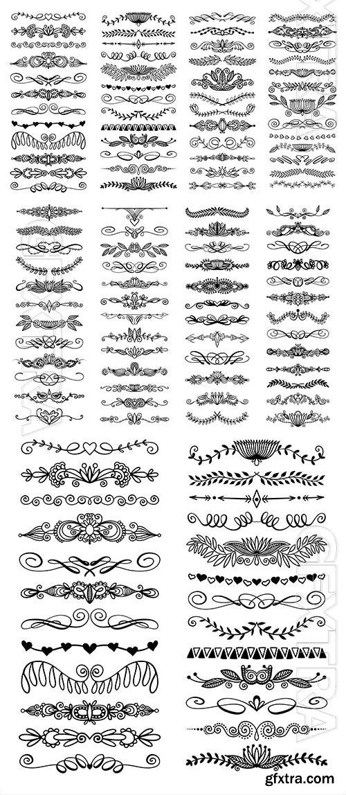 125 vector set doodle sketch drawing divider wedding card design element or page decoration