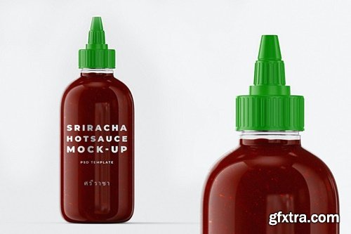 Sriracha Hot Sauce Bottle Mock-up Template UQBLMTJ