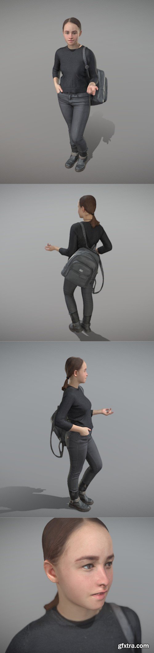 Woman dressed in black with a backpack 100