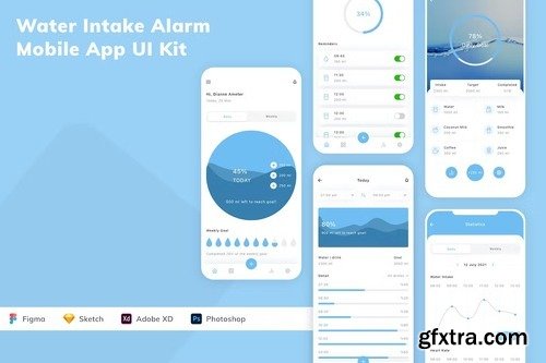 Water Intake Alarm Mobile App UI Kit 423ABK6