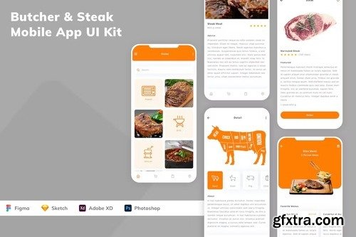 Butcher & Steak Mobile App UI Kit YRZT2EV