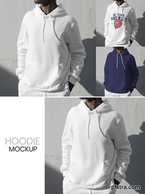 Man Wearing a White Hoodie Mockup F64SMAT