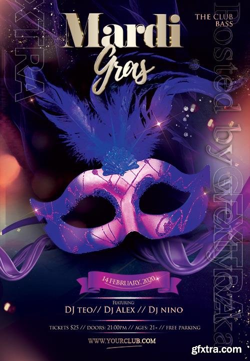 Mardi Gras Celebration Flyer Psd