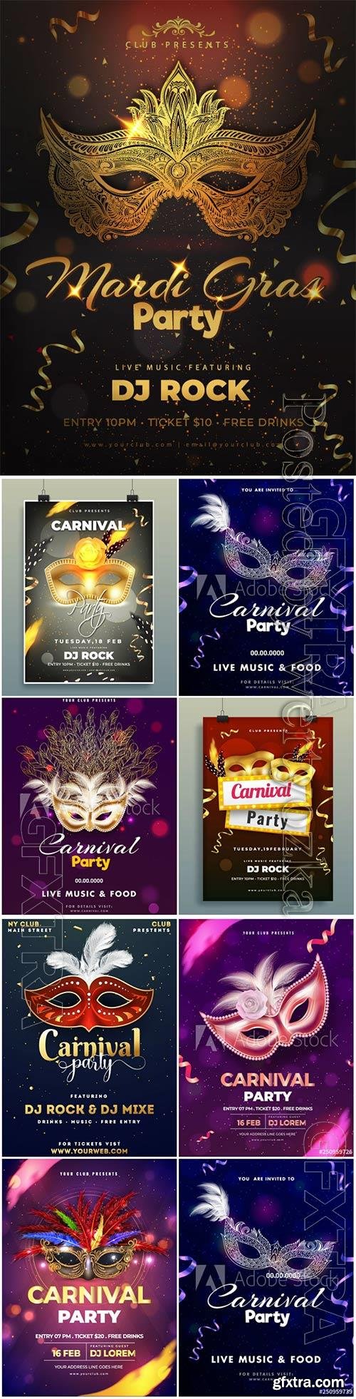 Mardi gras carnival poster, Venice carnival vector design vol 4