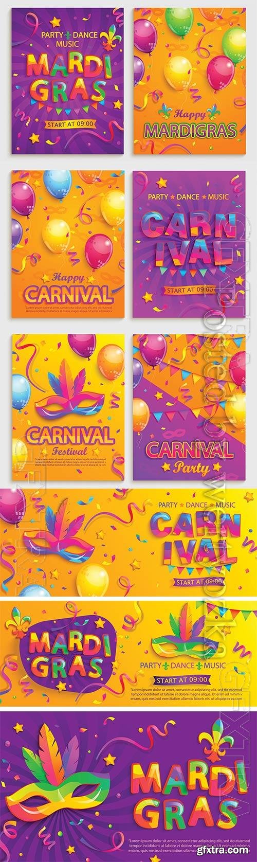 Mardi gras carnival poster, Venice carnival vector design vol 3