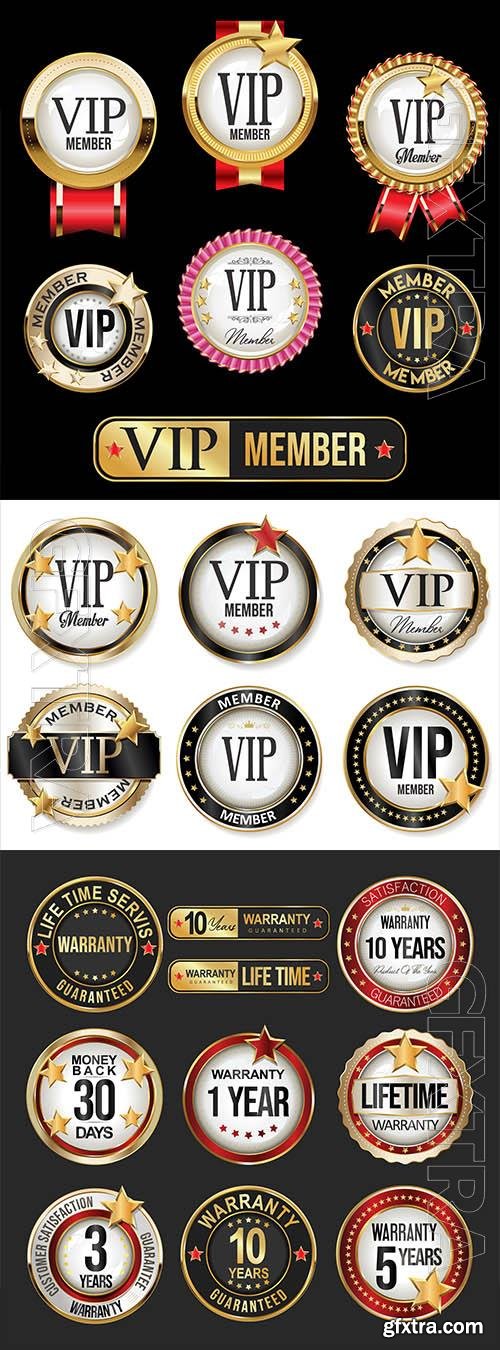 Vector vip gold and black labels and badges collection