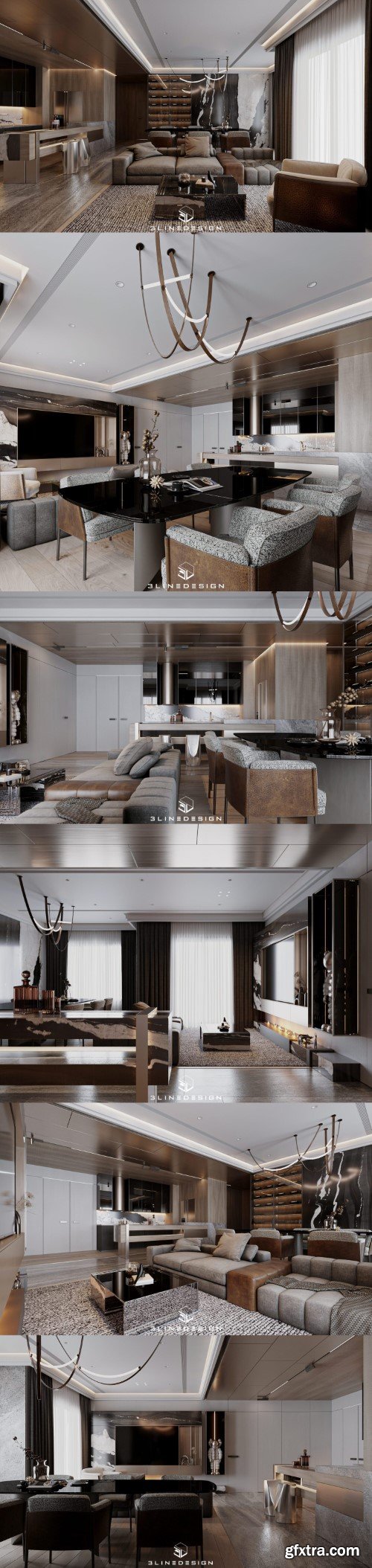 Living Room – Kitchen Interior by Ninh