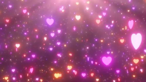 Videohive - Gorgeous Falling Neon Glowing Red and Pink Hearts Spinning Slowly - 4K - 42723298 - 42723298