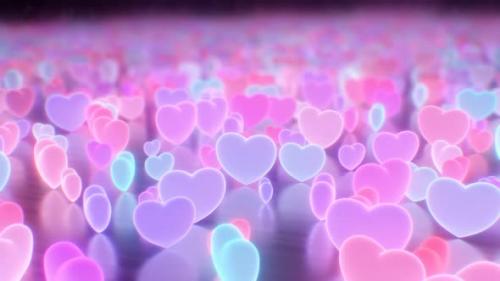 Videohive - Tiny Spinning Pink and Blue Hearts Glowing Inside Reflection Room - 4K - 42723329 - 42723329