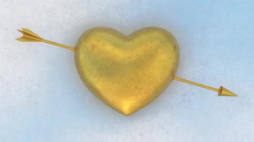 Videohive - Heart With Arrow Through It Gold Metallic Reflective Ornament Shines - 4K - 42723340 - 42723340