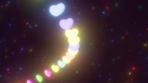 Videohive - Abstract Flying Rainbow Hearts in Outer Space with Sparkling Stars - 4K - 42723341 - 42723341