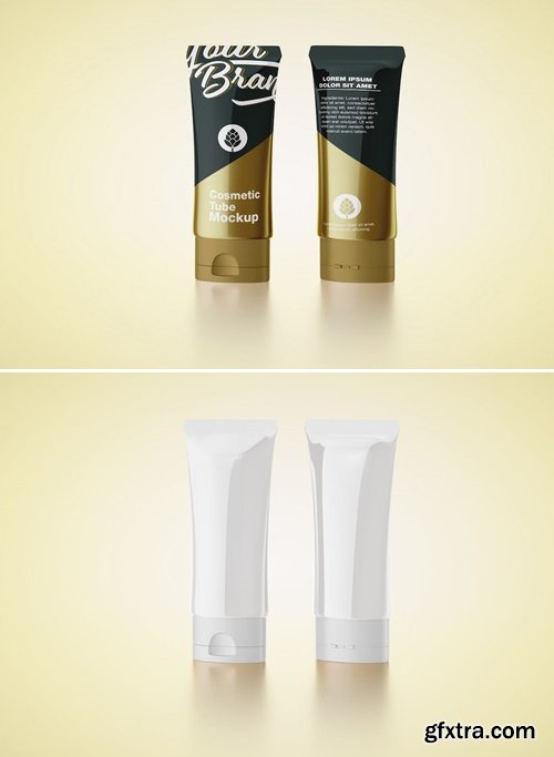 Glossy and Golden Cosmetic Tube Mockup 979TM8M