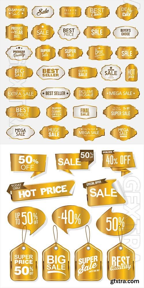 Vector golden premium retro promo seals stickers