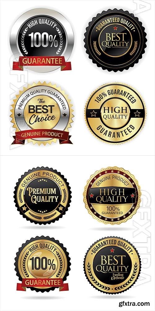 Vector collection of gold badges and ribbons illustration