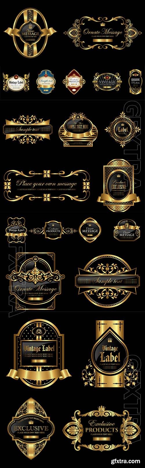 Vintage framed and gold labels in vector