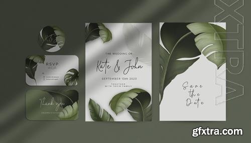 PSD beautiful wedding invitation template with tropical plants