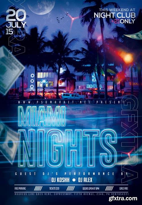 Psd miami nights flyer design