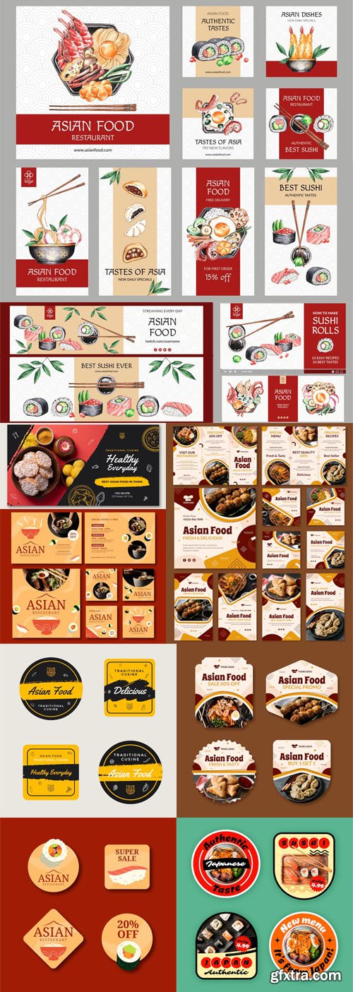 Big Collection of Asian Food Vector Designs Templates