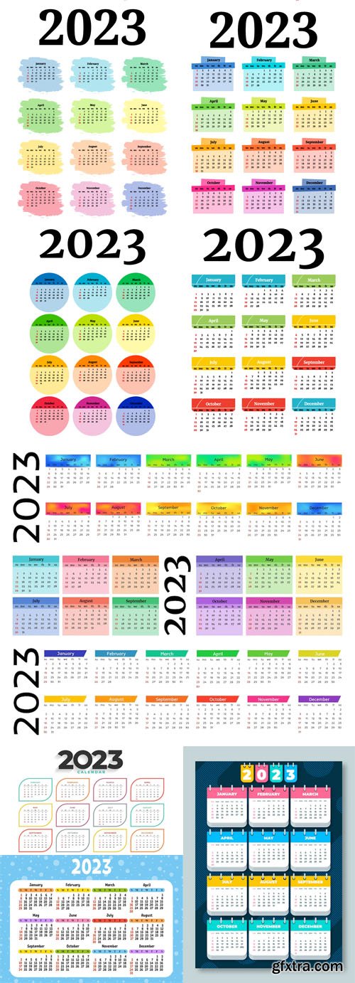 20 Colorful Calendars for 2023 Vector Design Templates