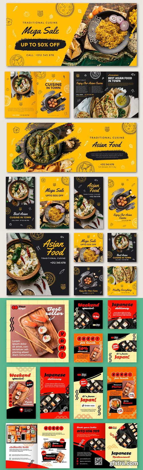 Big Collection of Asian Food Vector Designs Templates